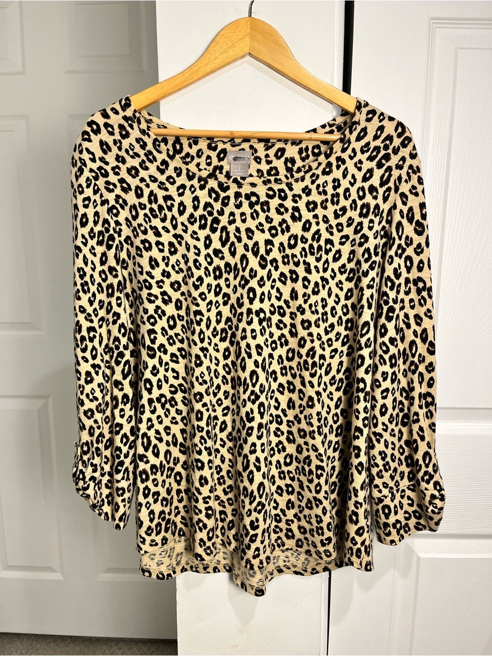 Chico's Women’s Leopard Print Shirt Top 3/4 Sleeves Size 3 (XL) Classic Casual